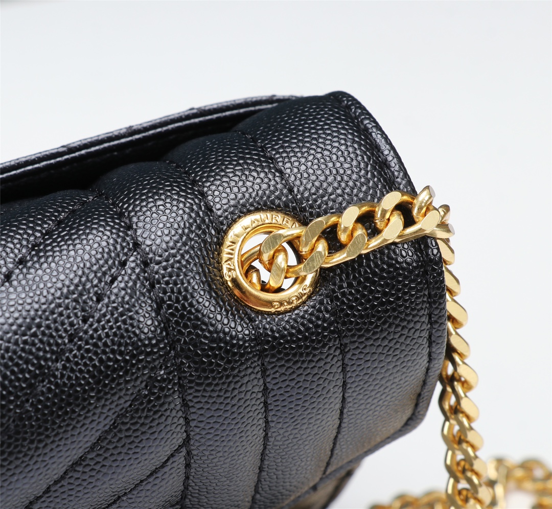 Saint Laurent Envelope Small Quilted Grain De Poudre Embossed Leather Gold Hardware Crossbody Bag Black 21Cm 600195Bow911000 - Image 4