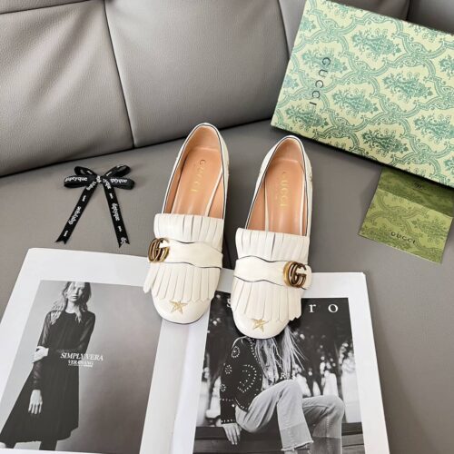 Alternative view of Gucci Marmont Mid Heel Leather Pump Bee Star White 551548 D3v00 9022