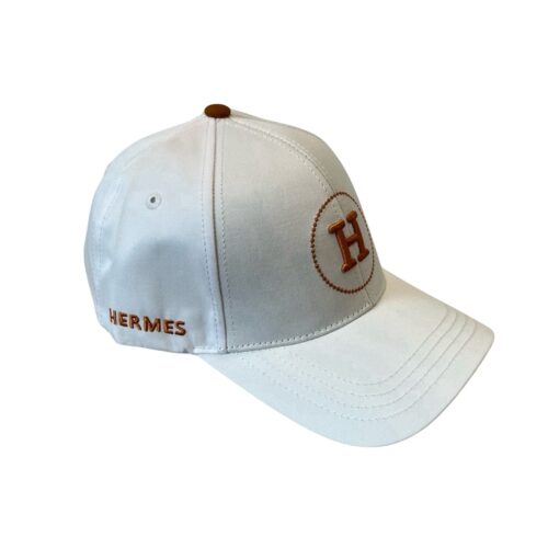 Hermes Circle H Embroidery Canvas Baseball Cap White