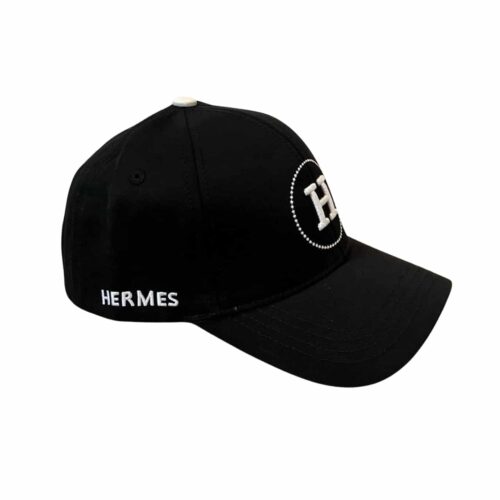 Hermes Circle H Embroidery Canvas Baseball Cap Black