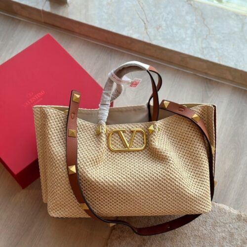 Alternative view of Valentino Garavani Medium Straw Summer Tote Beige 35Cm 7W2B0K39CE D84