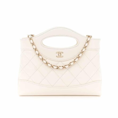 Chanel 31 Mini Shiny Aged Leather Clutch Bag White 24cm