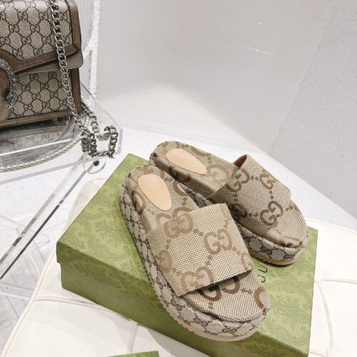 Alternative view of Gucci Women’s Platform GG Canvas Slide Sandal Camel And Dark Brown 623212 Uko00 2580