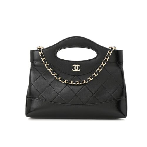 Chanel 31 Mini Shiny Crumpled Leather Clutch Bag Black 24cm