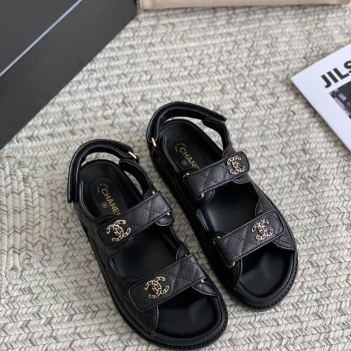 Alternative view of Chanel Cc Button Velcro Black Sandals Grained Calfskin Leather
