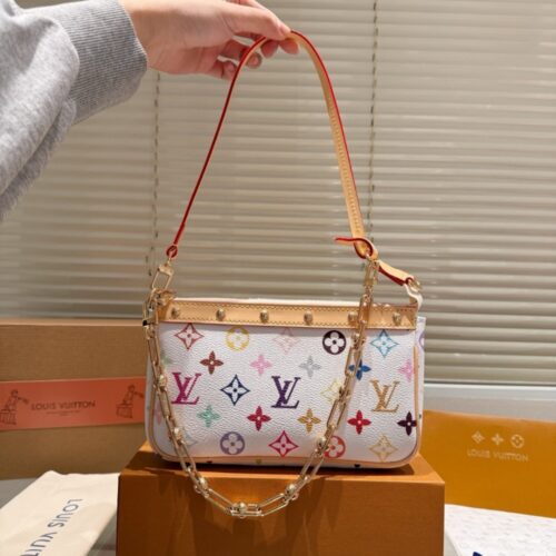 Alternative view of Louis Vuitton X Takashi Murakami Pochette Accessories Monogram Canvas Shoulder Bag Multicolore Blanc 21cm M13404
