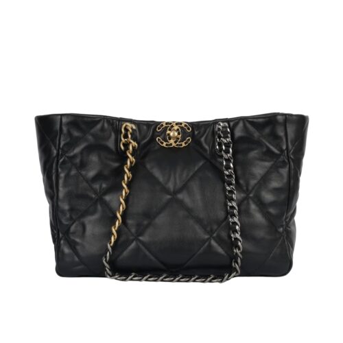 Chanel 19 Large Smooth Leather Tote Bag Black 35cm