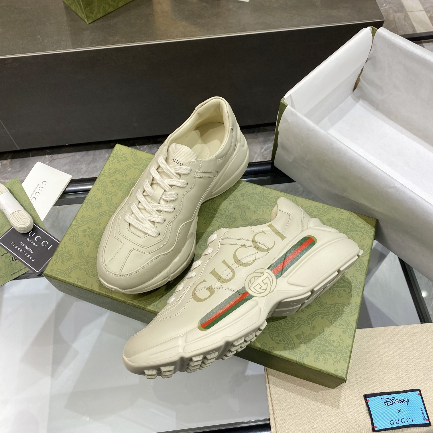 Gucci Women's Rhyton Leather Sneaker Ivory 528892 Drw00 9522 - Image 8