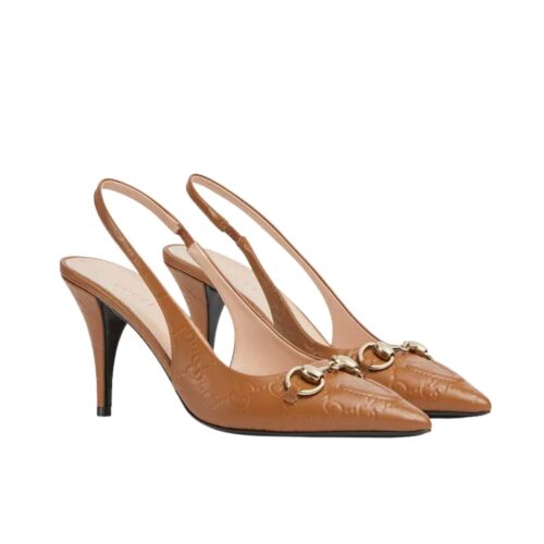 Gucci Women's Horsebit Pump Gg Leather Light Brown 792065 Aaegj 2712