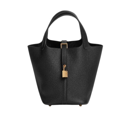 Hermes Picotin 18 Clemence Gold-tone Hardware Bucket Bag Black 18Cm H056289Cc3Y
