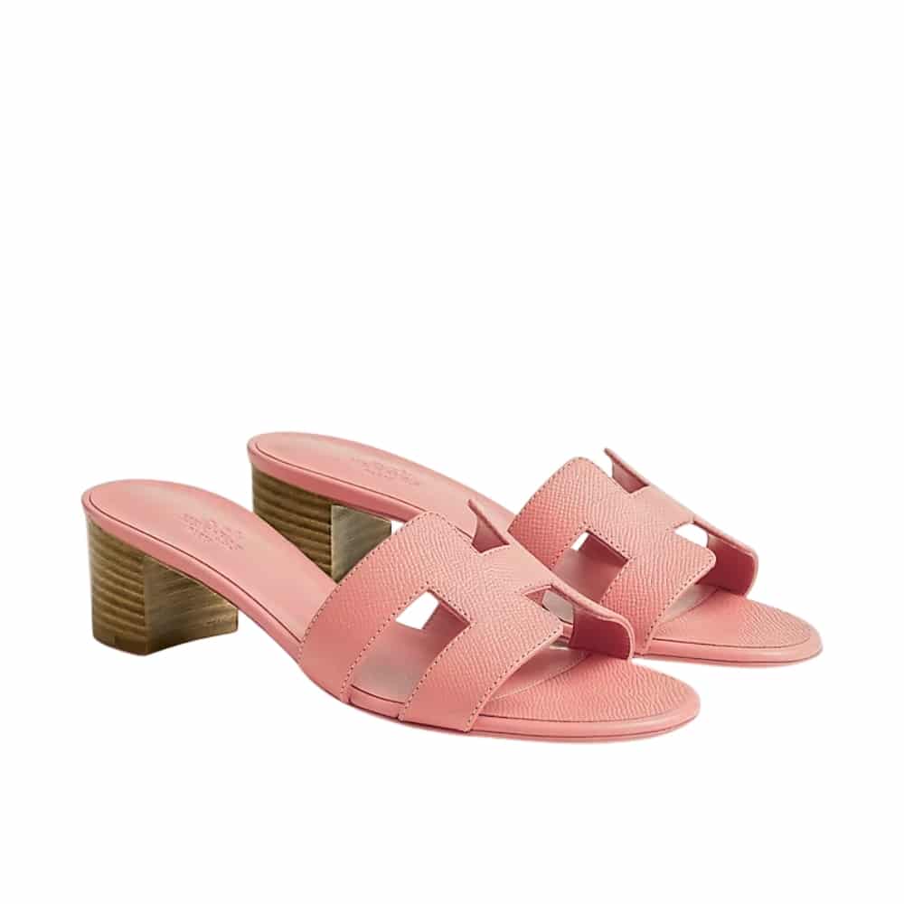 Hermes Oasis Sandals Grained Leather Rose Pale H151215Z VR360