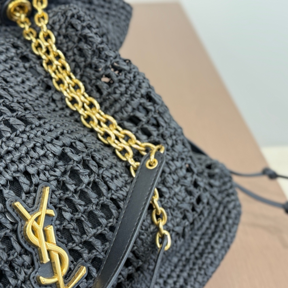 Saint Laurent Jamie Shopping In Raffia Black 35Cm - Image 6
