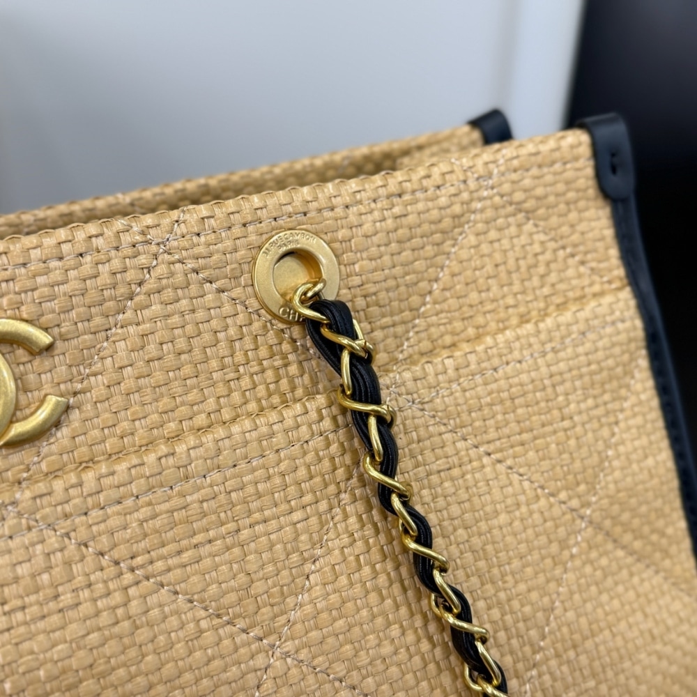 Chanel Shopping Bag Large Natural Straw Tote Bag Beige 39cm - Image 6