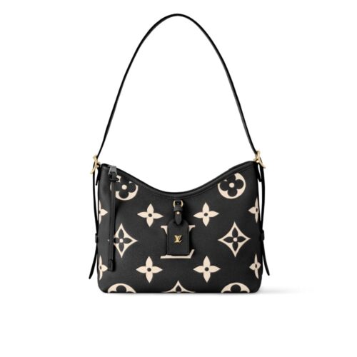 Louis Vuitton Carryall PM Monogram Empreinte Shoulder Bag Black And Beige 29Cm