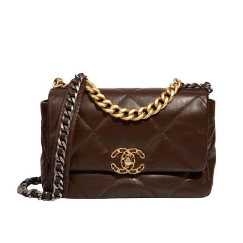 Chanel 19 Mini Smooth Leather Flap Bags Brown 20cm