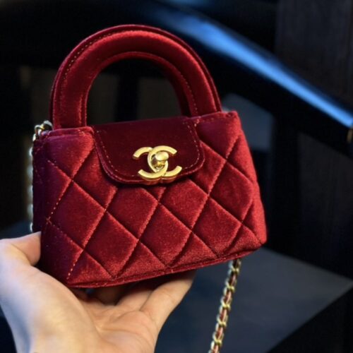 Alternative view of Chanel Kelly Nano Quilted Velvet Handle Bag Red 13cm