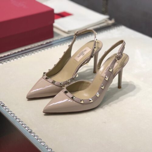 Alternative view of Valentino Garavani Rockstud Slingback Pump Patent Leather Beige 85mm