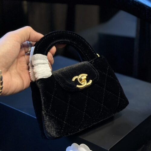 Alternative view of Chanel Kelly Nano Quilted Velvet Handle Bag Black 13cm
