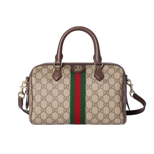 Gucci Ophidia Small GG Monogram Boston Bag Beige And Dark Brown 22Cm 772053 96IWG 8745
