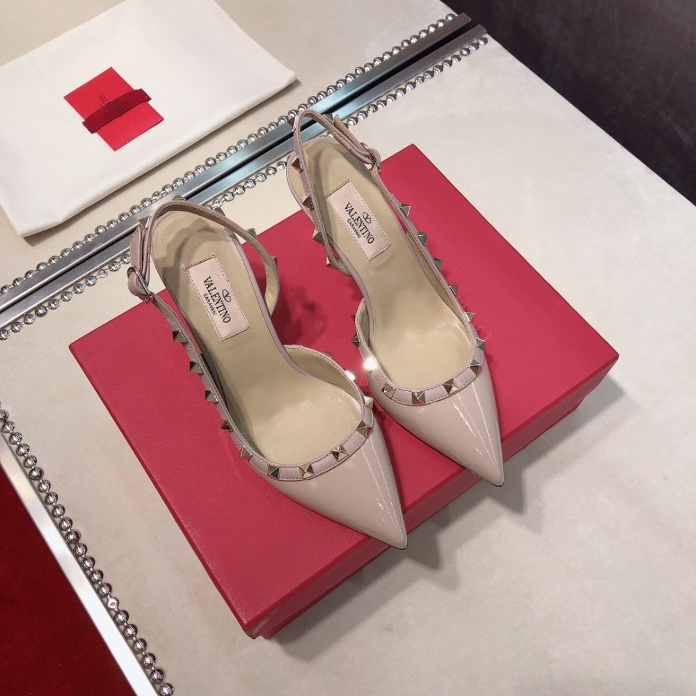 Valentino Garavani Rockstud Slingback Pump Patent Leather Beige 85mm - Image 7