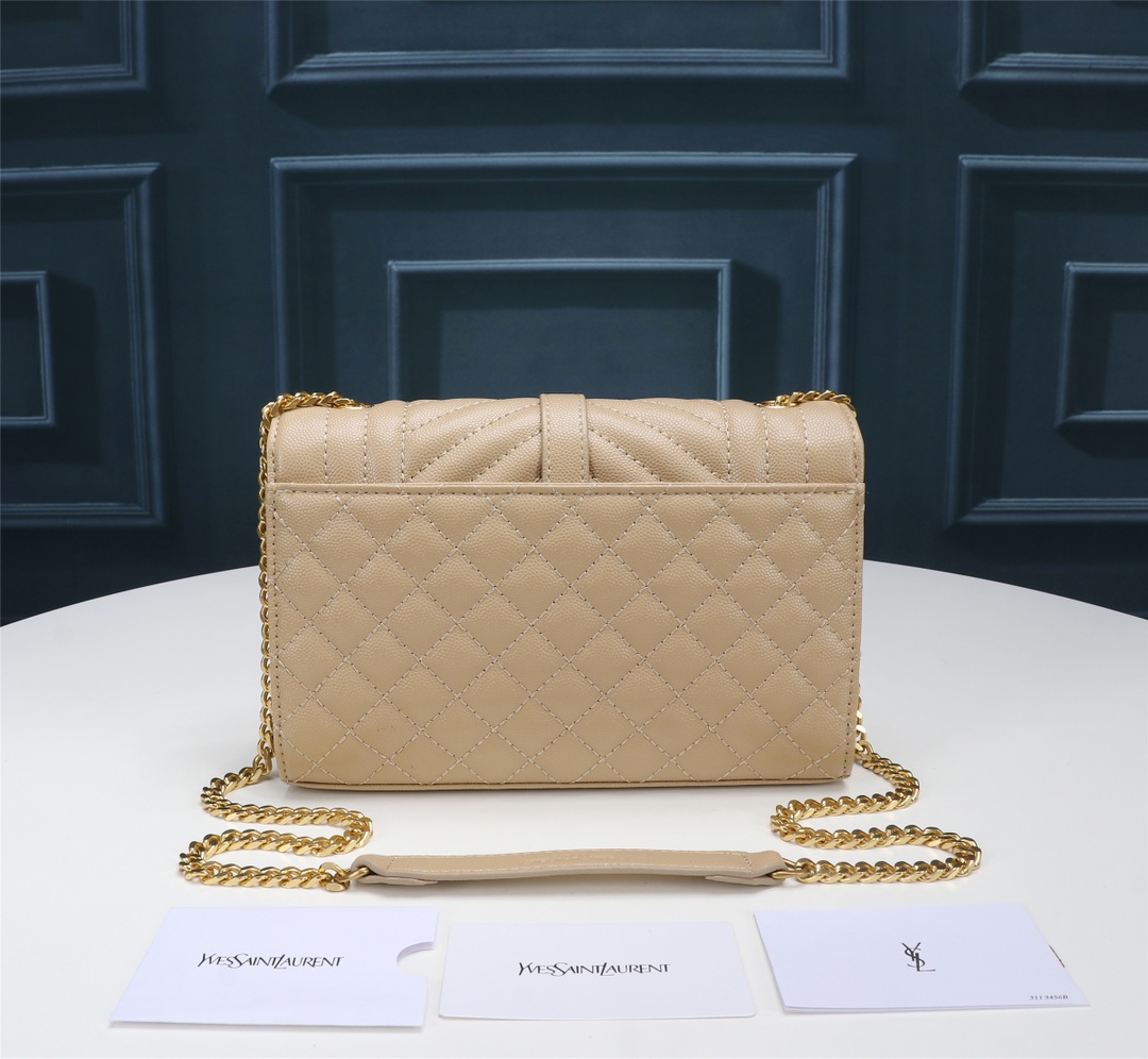Saint Laurent Envelope Small Quilted Grain De Poudre Embossed Leather Crossbody Bag Beige 21Cm 600195BOW912721 - Image 3