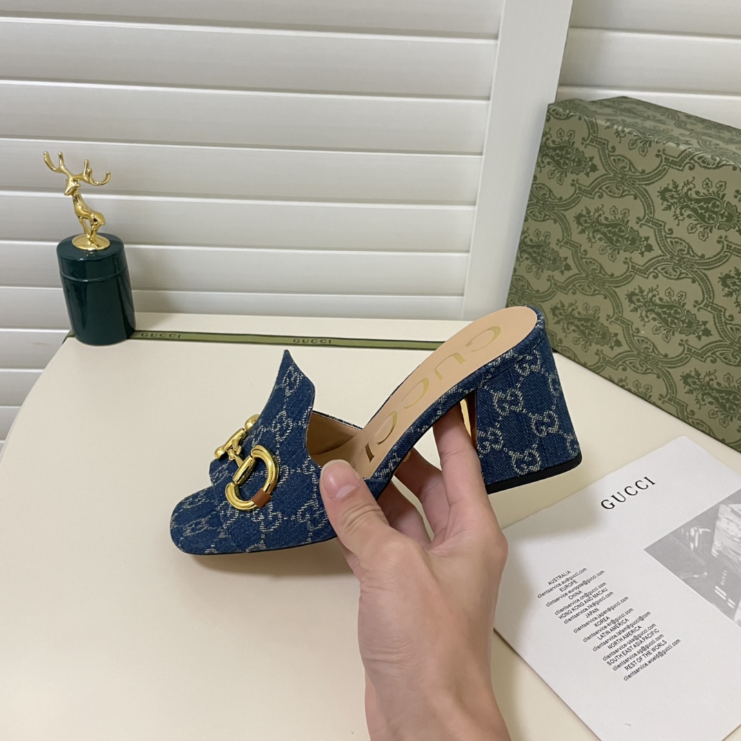 Gucci Horsebit GG Denim Slide Sandal Blue - Image 6
