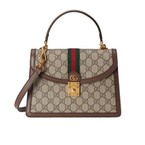 Gucci Ophidia Medium GG Supreme Canvas Top Handle Bag Beige And Ebony 25Cm 651055 96IWX 8745