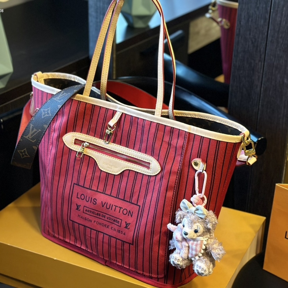 Louis Vuitton Neverfull Bandoulière Inside Out MM Monogram Tote Bag Rouge Sari 32Cm M12096 - Image 3