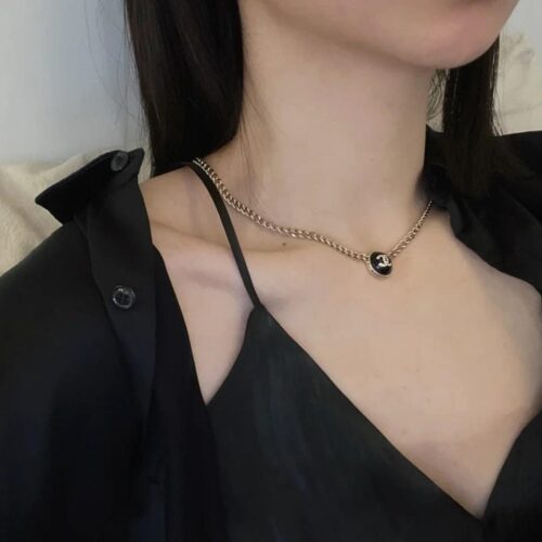 Alternative view of Chanel Logo Cc Necklace In Gold Metal Black Resin