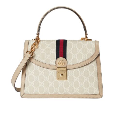 Gucci Ophidia Medium GG Supreme Canvas Top Handle Bag Beige And White 25Cm 651055 UULAG 9682