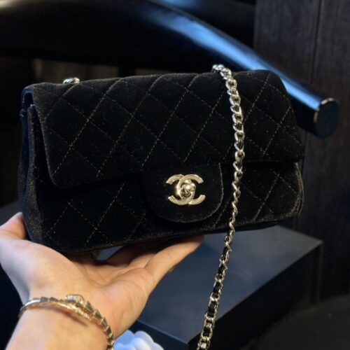 Alternative view of Chanel Pearl Crush Mini Quilted Velvet Flap Bags Black 20cm