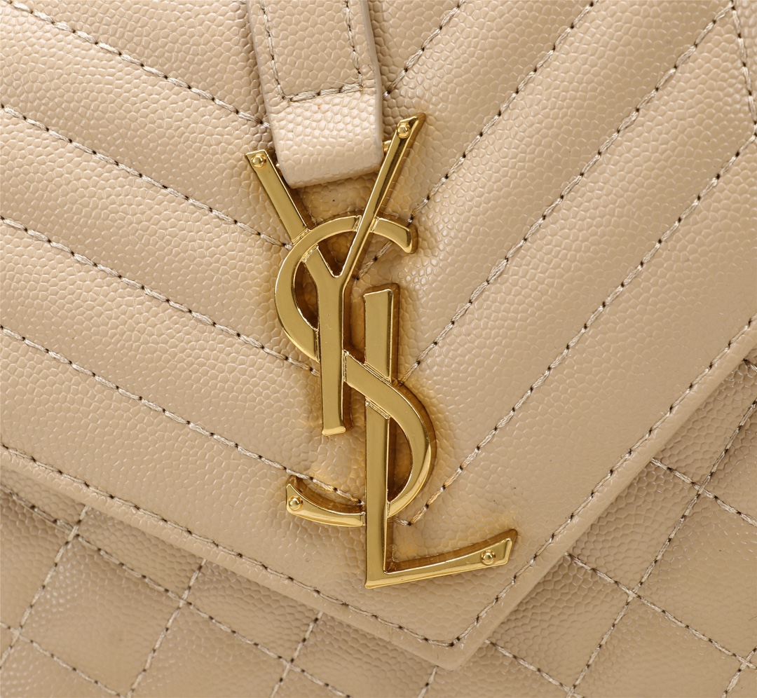 Saint Laurent Envelope Small Quilted Grain De Poudre Embossed Leather Crossbody Bag Beige 21Cm 600195BOW912721 - Image 6