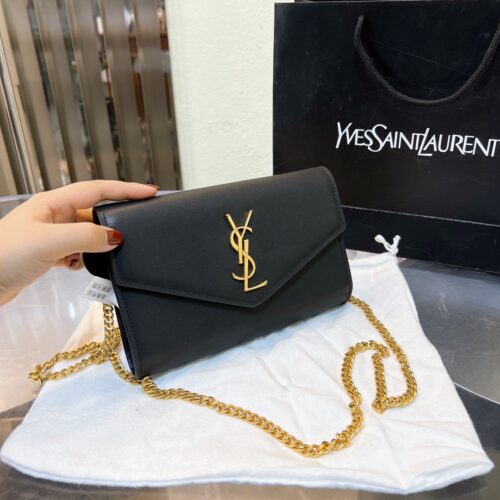 Alternative view of Saint Laurent Uptown Grain De Poudre Embossed Chain Wallet Black 19Cm 6077881Gf0J1000