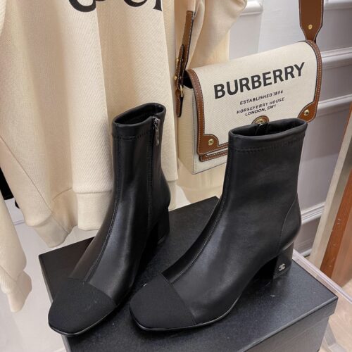 Alternative view of Chanel Square Toe Leather Ankle Boots Shiny Black