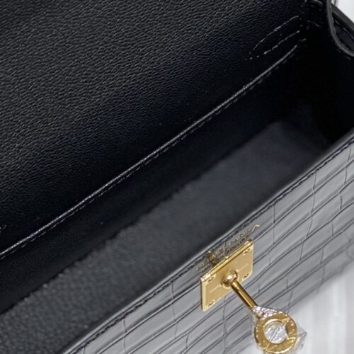 Alternative view of Hermes Kelly Mini Crocodile Gold-tone Hardware Handbag Black 19Cm