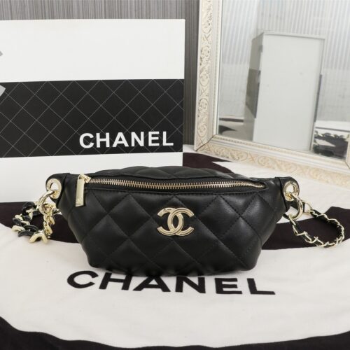Alternative view of Chanel Waist Bag Gold Tone Metal In Black 23cm