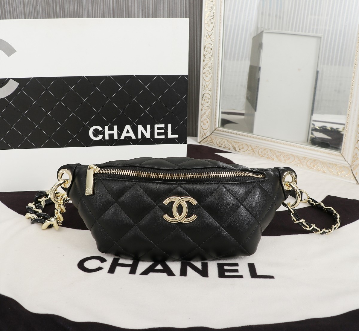 Chanel Waist Bag Gold Tone Metal In Black 23cm - Image 2