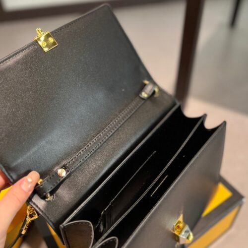 Alternative view of Fendi Kan I Medium Logo Embossed Leather Shoulder Bag Black 24Cm