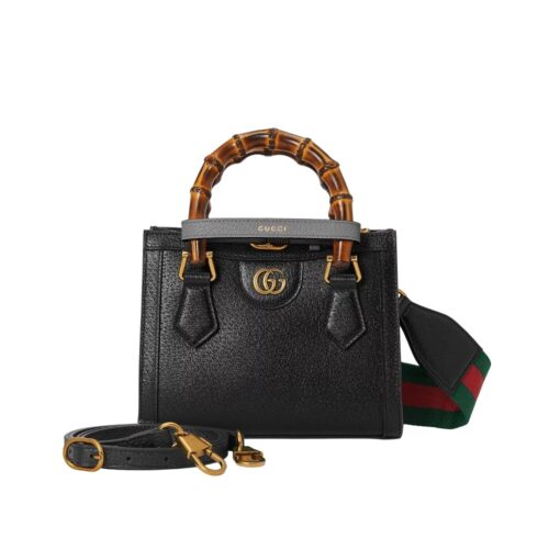 Gucci Diana Mini Leather Shoulder Bag Black 20cm 702732 U3ZDT 1073