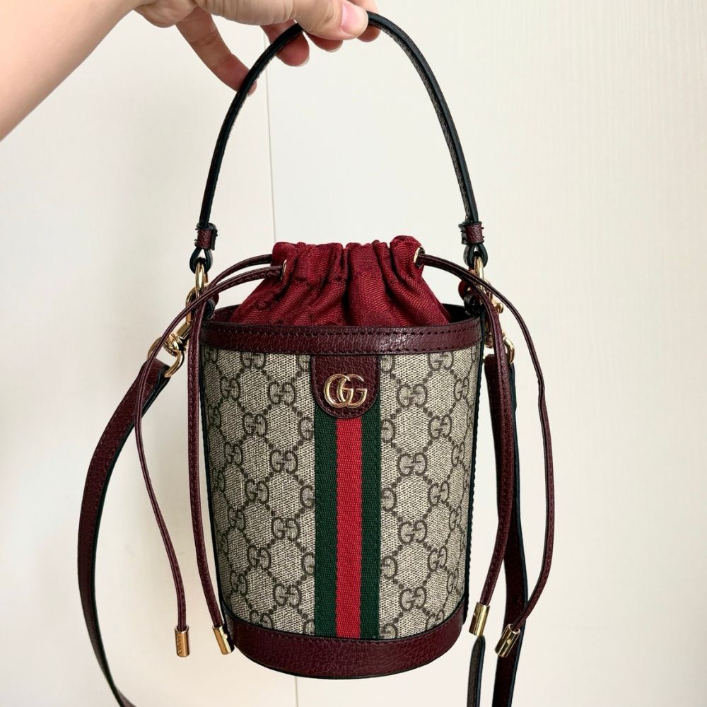 Gucci Ophidia Mini Bucket Bag Beige And Dark Red 20Cm 838462 FAE0O 9869 - Image 3