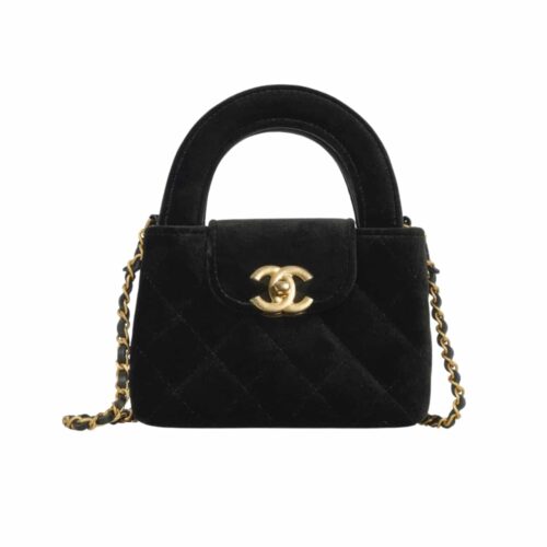 Chanel Kelly Nano Quilted Velvet Handle Bag Black 13cm