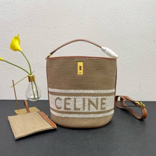 Alternative view of Celine 16 Bucket Bag In Textile With Print And Smooth Beige Tan 25Cm 1955720Jb 02Et