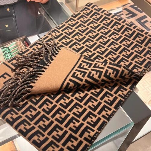 Alternative view of Fendi FF Jacquard Wool And Cashmere Scarf Brown Fxt113aqcwf0qe1