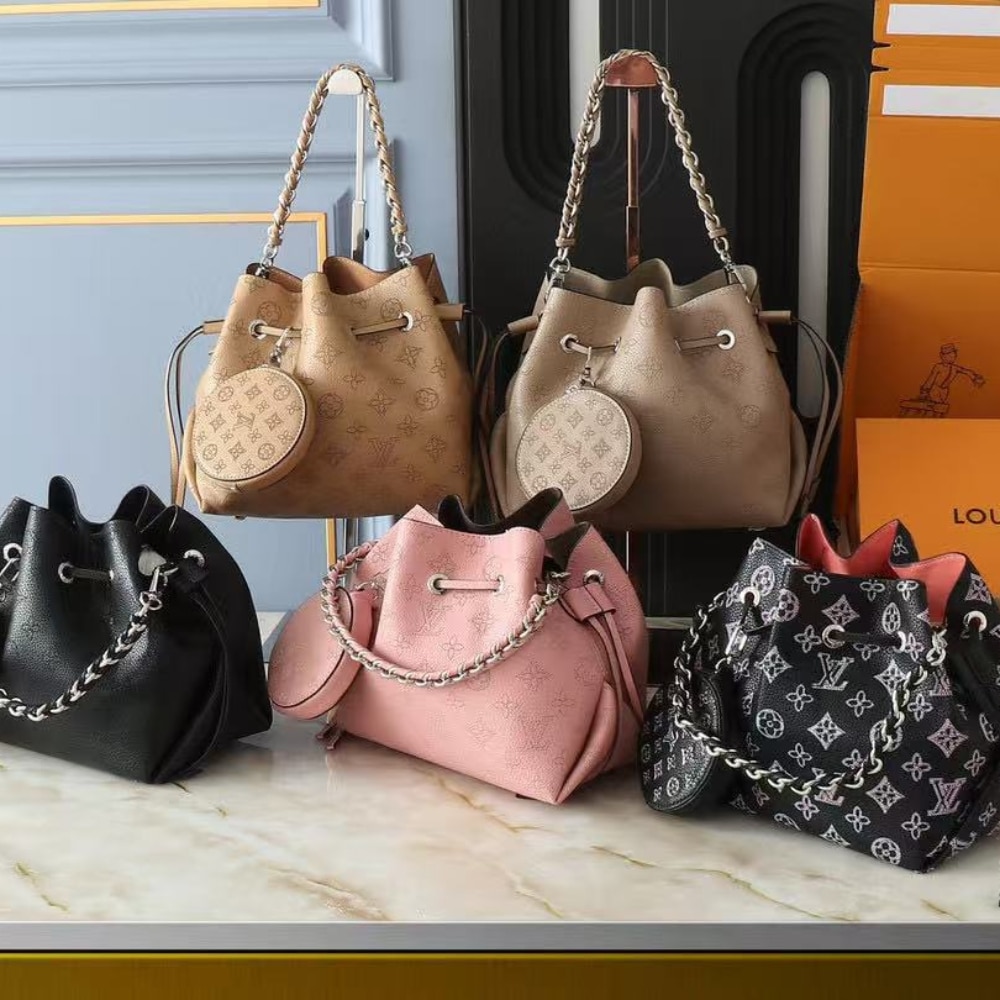 Louis Vuitton Bella Mahina Perforated Leather Bucket Bag Arizona Pink Brown 22Cm - Image 3