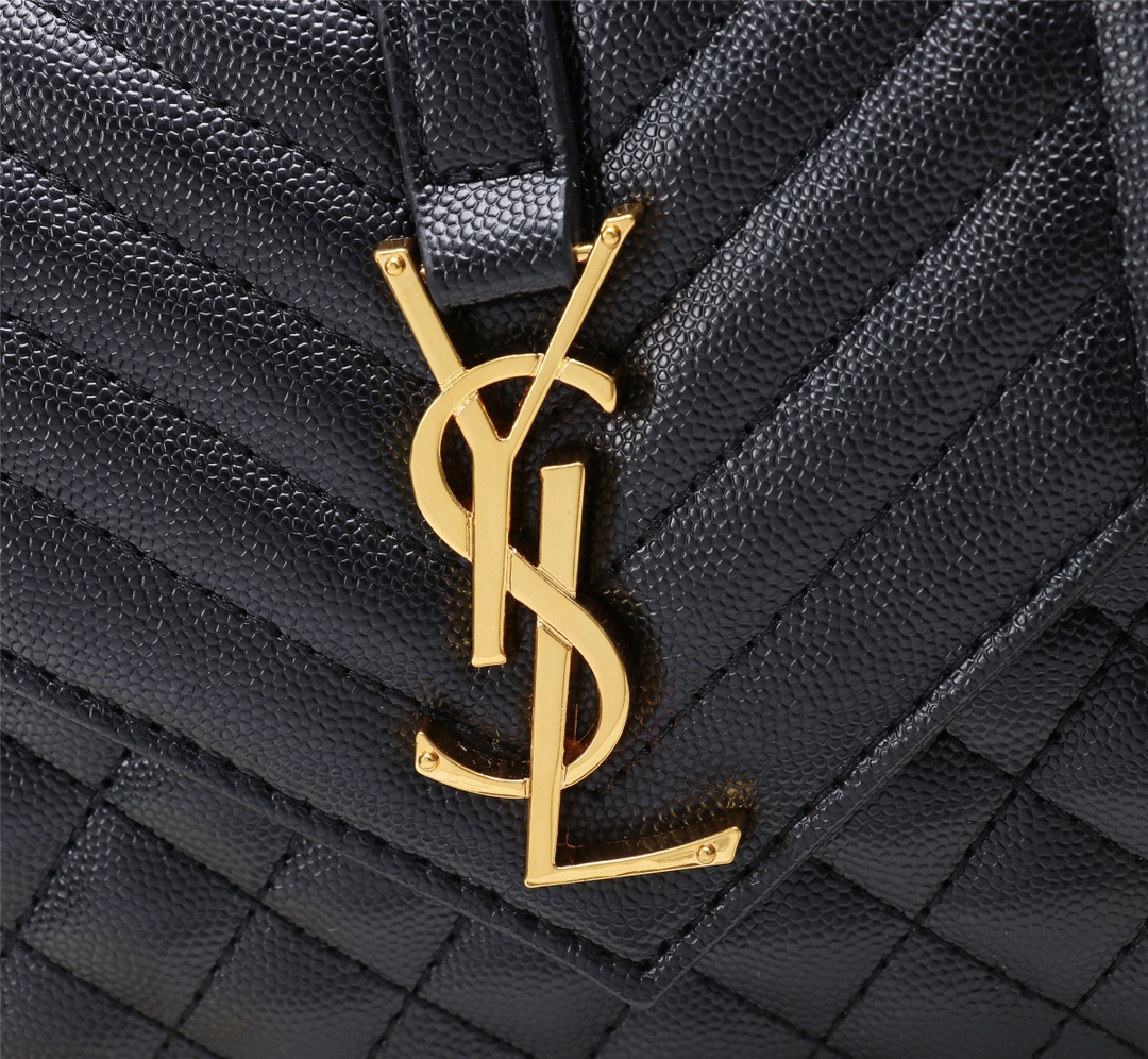 Saint Laurent Envelope Small Quilted Grain De Poudre Embossed Leather Gold Hardware Crossbody Bag Black 21Cm 600195Bow911000 - Image 6