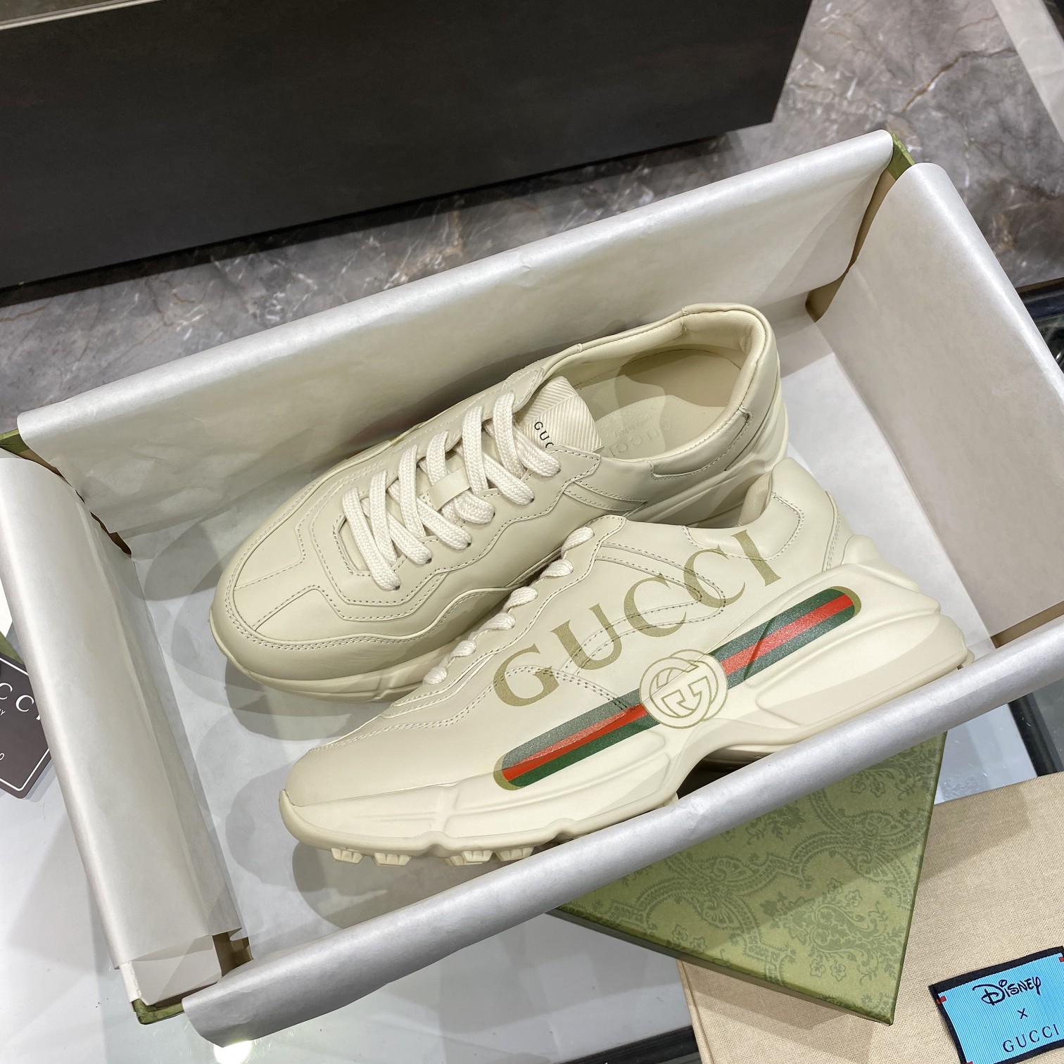 Gucci Women's Rhyton Leather Sneaker Ivory 528892 Drw00 9522 - Image 5