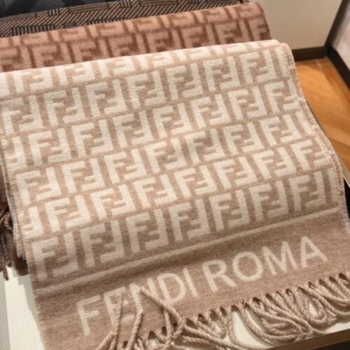 Alternative view of Fendi FF Jacquard Wool And Cashmere Scarf Beige 190cm FXT113AQCWF0QB9
