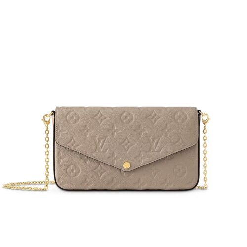 Louis Vuitton Felicie Pochette Monogram Empreinte Shoulder Bag Beige 21cm M82609