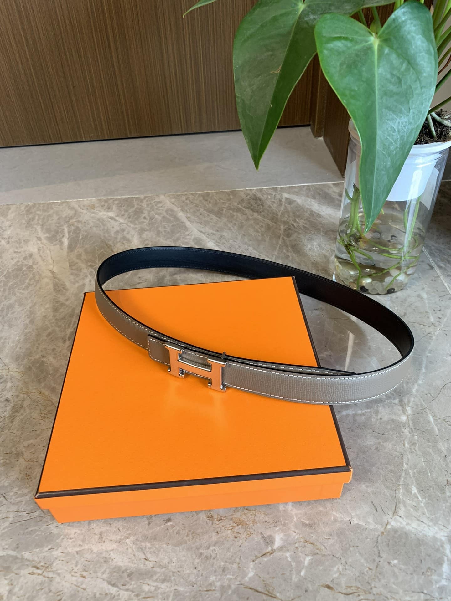 Hermes Mini H Belt Buckle And Reversible Leather Strap Silver Grey 24mm H079645CK05 - Image 2