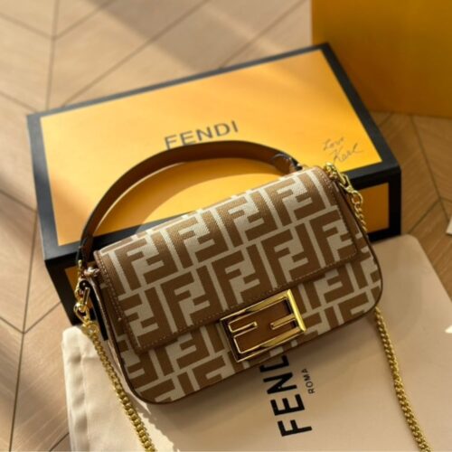Alternative view of Fendi Baguette Mini FF Jacquard Fabric Shoulder Bag Beige 21Cm